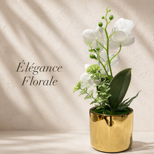 Orchidée artificielle en pot doré