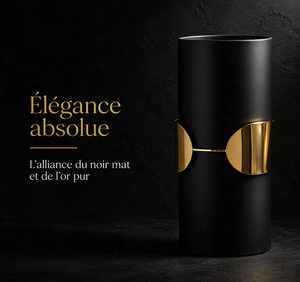 Vase Cylindrique Noir Mat avec Bande Dorée