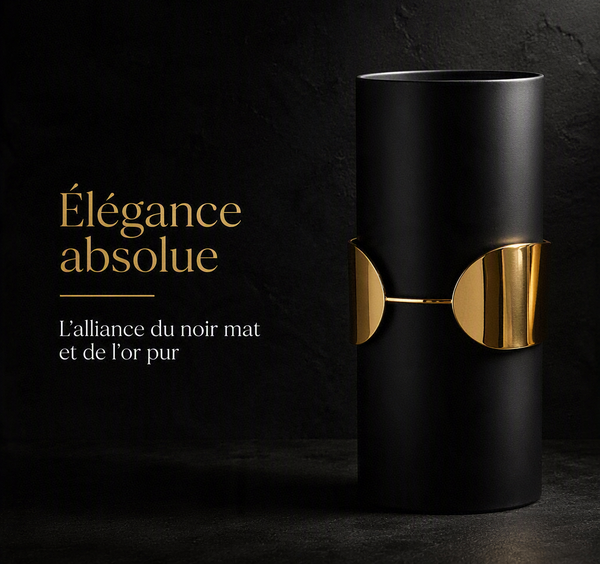 Vase Cylindrique Noir Mat avec Bande Dorée