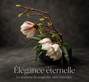 Arrangement de Magnolias Artificiels avec Pot Noir