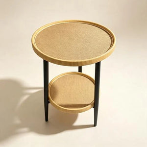 Table d’appoint ronde à deux niveaux en rotin