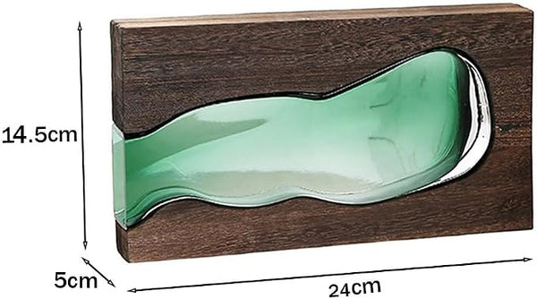 Vase Sculptural Émeraude – Bois et Verre