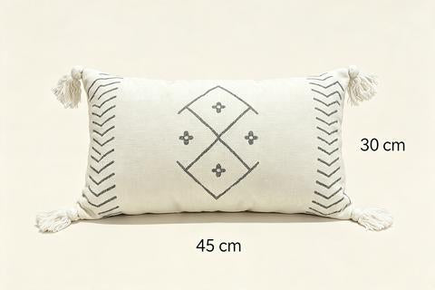 Coussin rectangulaire écru brodé à motifs géométriques