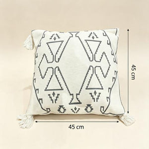 Coussin décoratif écru à motifs tribaux anthracite