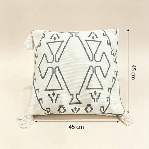 Coussin décoratif écru à motifs tribaux anthracite