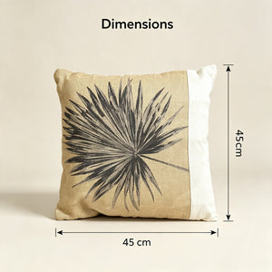 Coussin décoratif carré en jute avec motif palmier gris