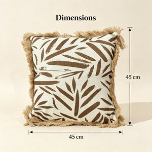 Coussin décoratif carré en coton et jute avec motif abstrait brun