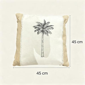 Coussin décoratif carré en toile naturelle avec palmier noir