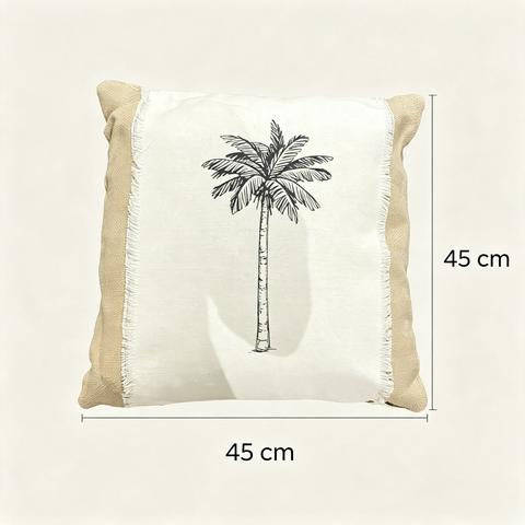 Coussin décoratif carré en toile naturelle avec palmier noir