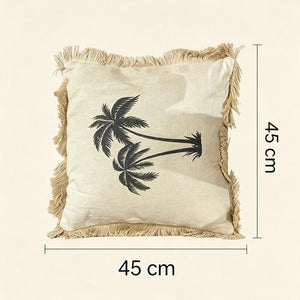 Coussin décoratif en toile naturelle avec motif de deux palmiers