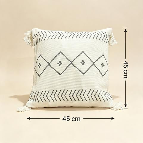 Coussin décoratif écru à motifs chevrons et losanges anthracite