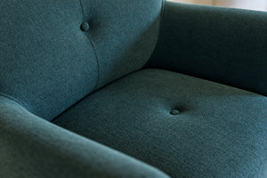 Fauteuil galaxy en tissu bleu canard – Design arrondi & confort enveloppant