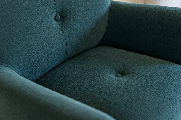 Fauteuil galaxy en tissu bleu canard – Design arrondi & confort enveloppant
