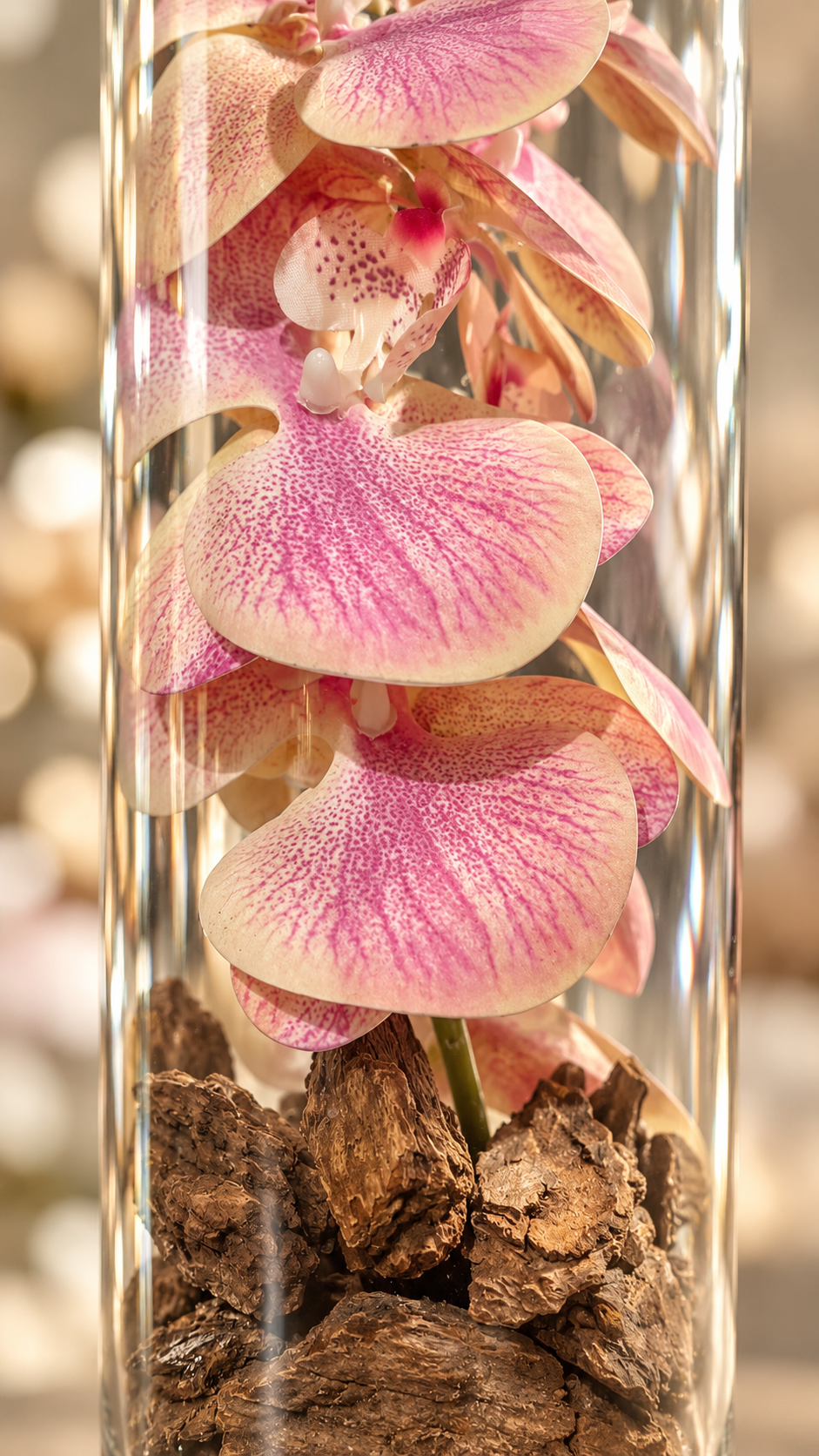 Orchidée rose sous cloche