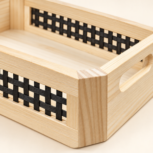 Plateau de Service Bois & Rotin – 3 Formats
