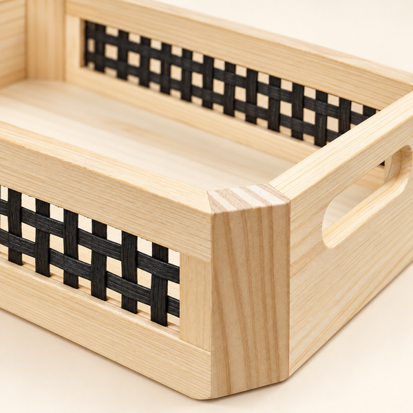 Plateau de Service Bois & Rotin – 3 Formats