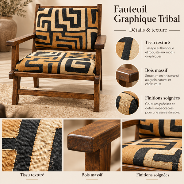 Fauteuil Graphique Tribal en Bois
