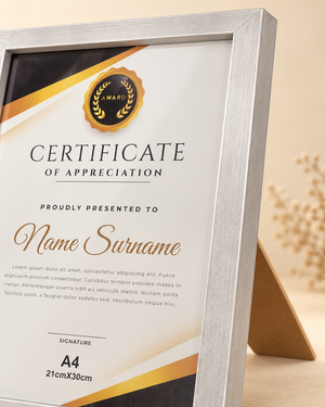 Cadre Certificat A4 Argenté – 21 × 30 cm