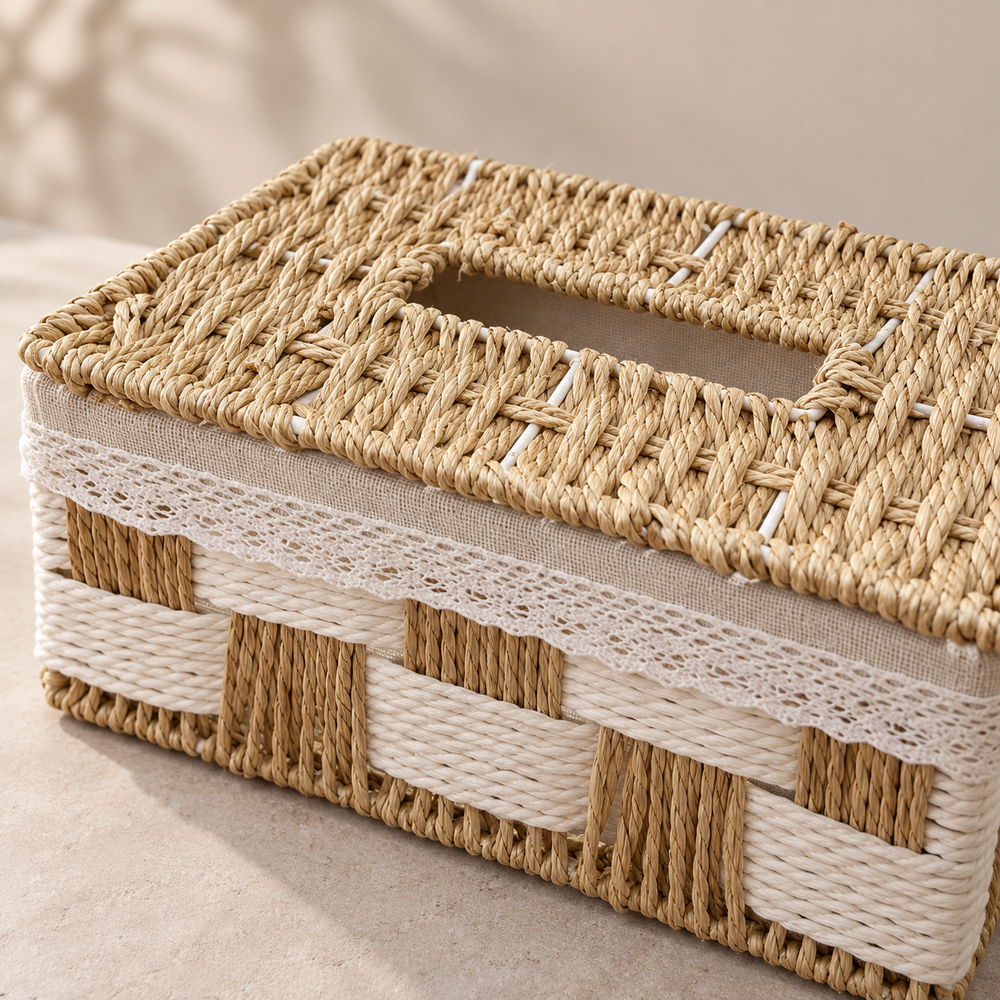 Boîte de rangement tressée avec couvercle
