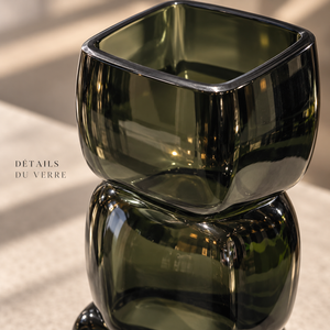 Vase Sculptural en Verre Fumé