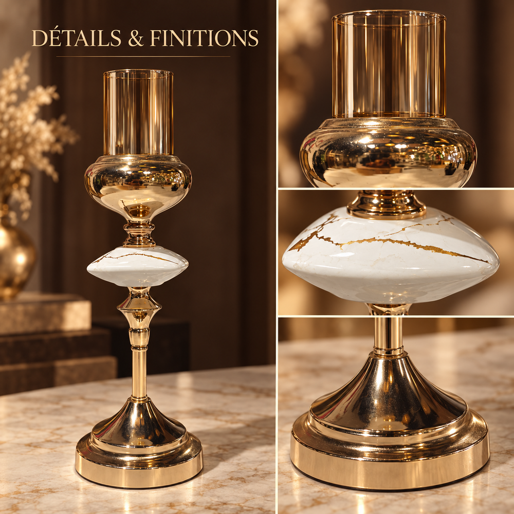 Bougeoir Élancé Doré & Verre Ambré – Éclat Royal