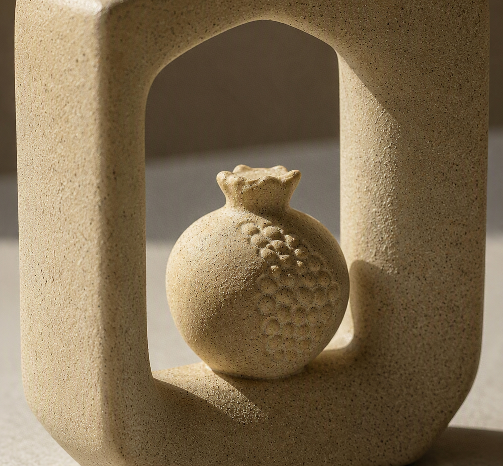 Sculpture-vase en céramique beige sable