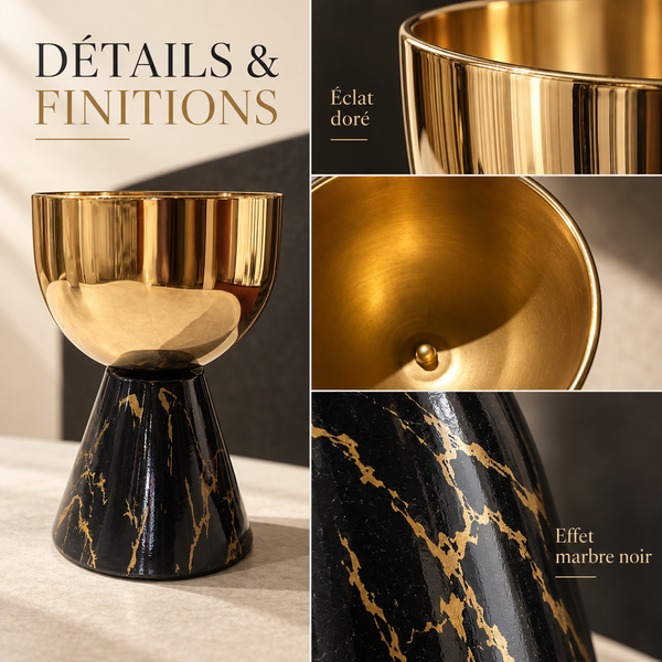 Vase Décoratif Noir & Doré – Éclat Majestueux