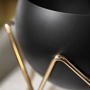 Black Planter on Gold Geometric Stand