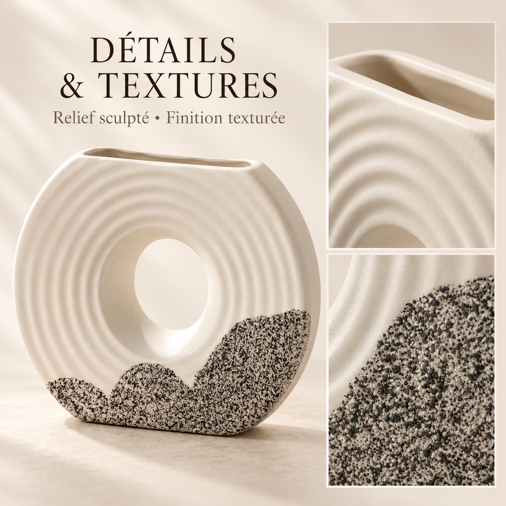 Vase Sculptural Ondulé – Ivoire et Noir