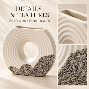Vase Sculptural Ondulé – Ivoire et Noir