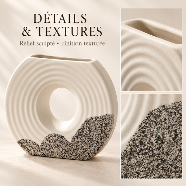Vase Sculptural Ondulé – Ivoire et Noir