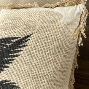 Coussin décoratif en toile naturelle avec motif de deux palmiers