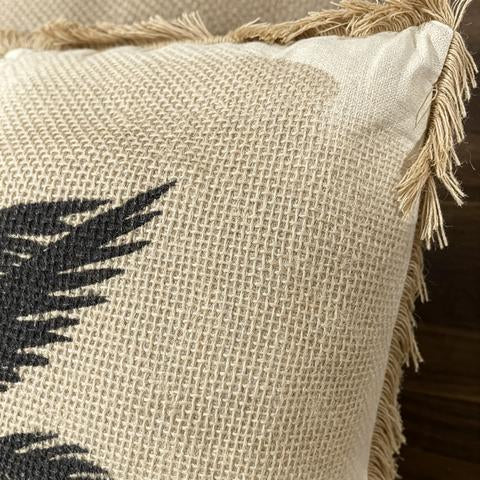 Coussin décoratif en toile naturelle avec motif de deux palmiers