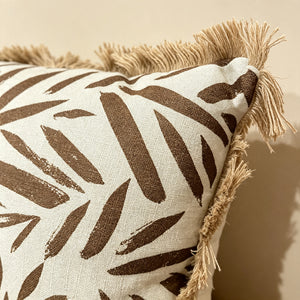 Coussin décoratif carré en coton et jute avec motif abstrait brun