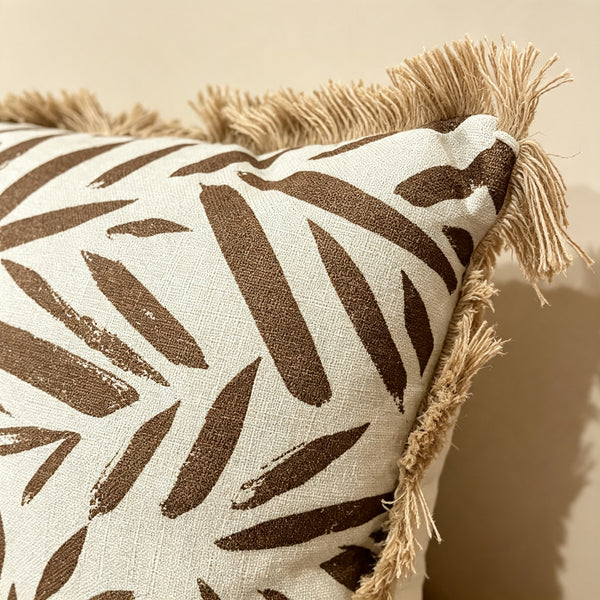 Coussin décoratif carré en coton et jute avec motif abstrait brun