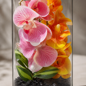 Vase Décoratif en Verre avec Fleurs Orchidées Artificielles